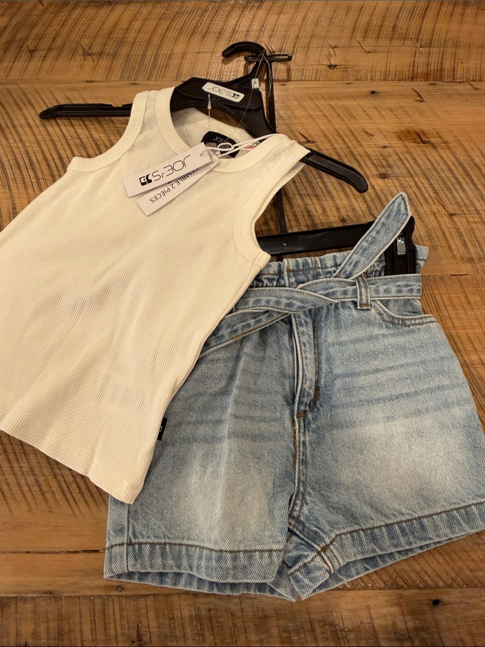 NEW Joes Jeans White Ribbed Tank Top with Light Wash Denim Shorts